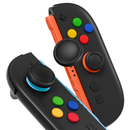 PlayVital Nintendo Switch 2（2025）対応 シリコン製赤黄青緑ボタンカバー＆ブラック親指グリップキャップセット Joycon2対応 ABXY&方向ボタン用キャップ