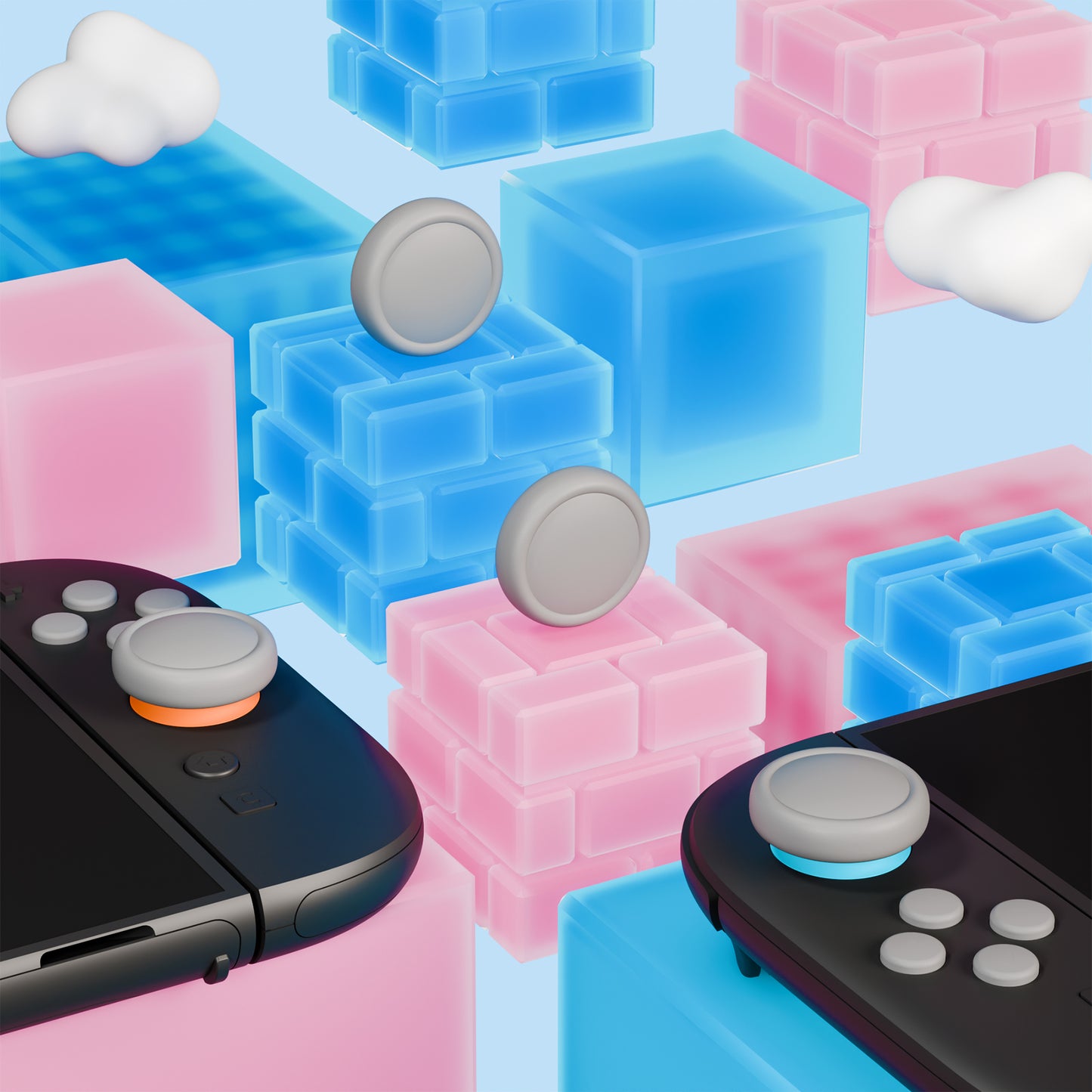 PlayVital Nintendo Switch 2（2025）対応 シリコンボタンカバー＆親指グリップセット Joycon2対応 ABXY・方向ボタン用カラフルキャップ＆ジョイスティックカバーセット【グレー】