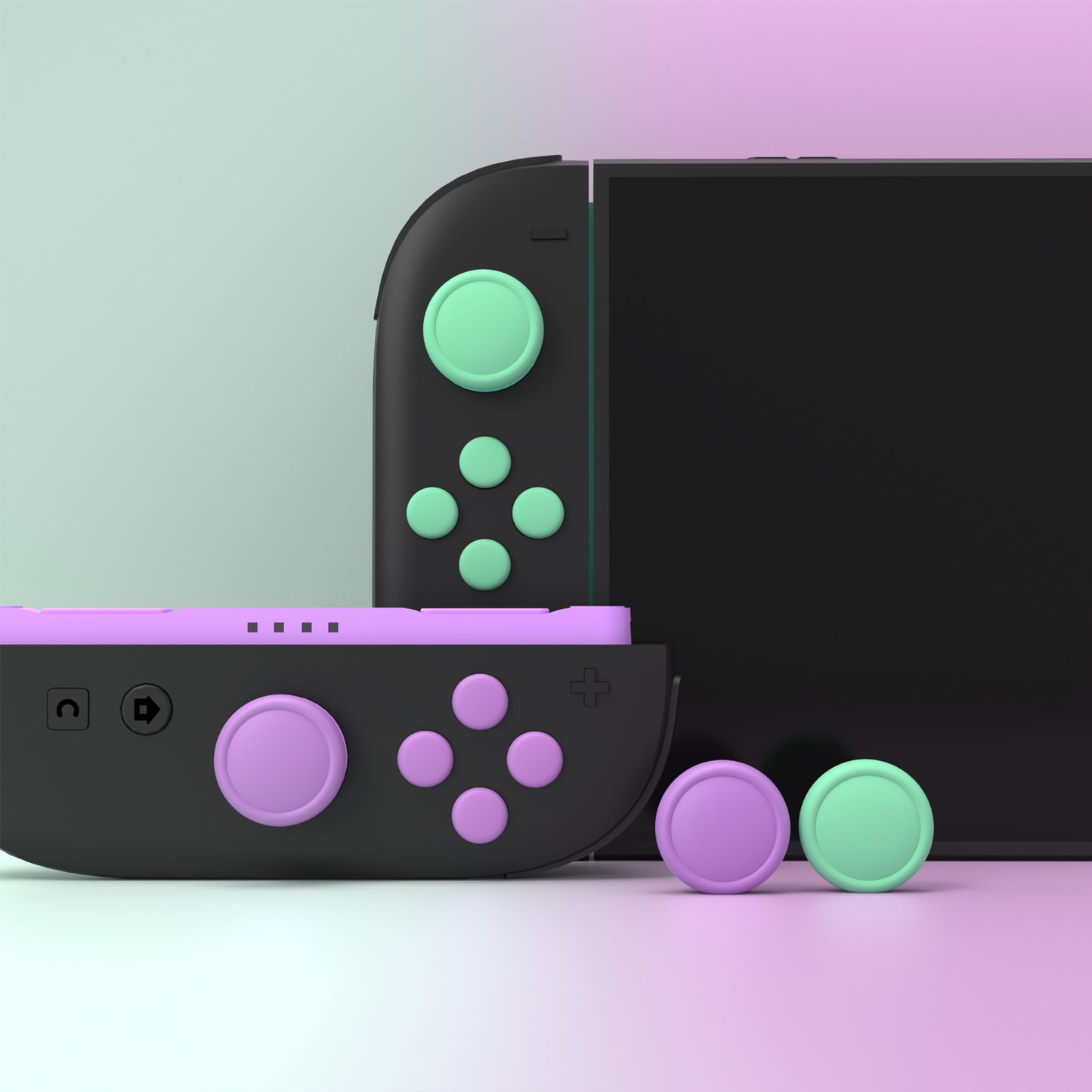 PlayVital Nintendo Switch 2（2025）対応 シリコンボタンカバー＆親指グリップセット Joycon2対応 ABXY・方向ボタン用カラフルキャップ＆ジョイスティックカバーセット【ソフトバイオレット・ミントグリーン・ブラック・グレー】