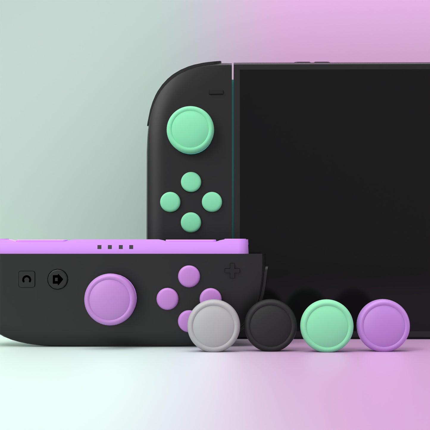 PlayVital Nintendo Switch 2（2025）対応 シリコンボタンカバー＆親指グリップセット Joycon2対応 ABXY・方向ボタン用カラフルキャップ8個＆ジョイスティックカバー4個セット【ソフトバイオレット・ミントグリーン・ブラック・グレー】