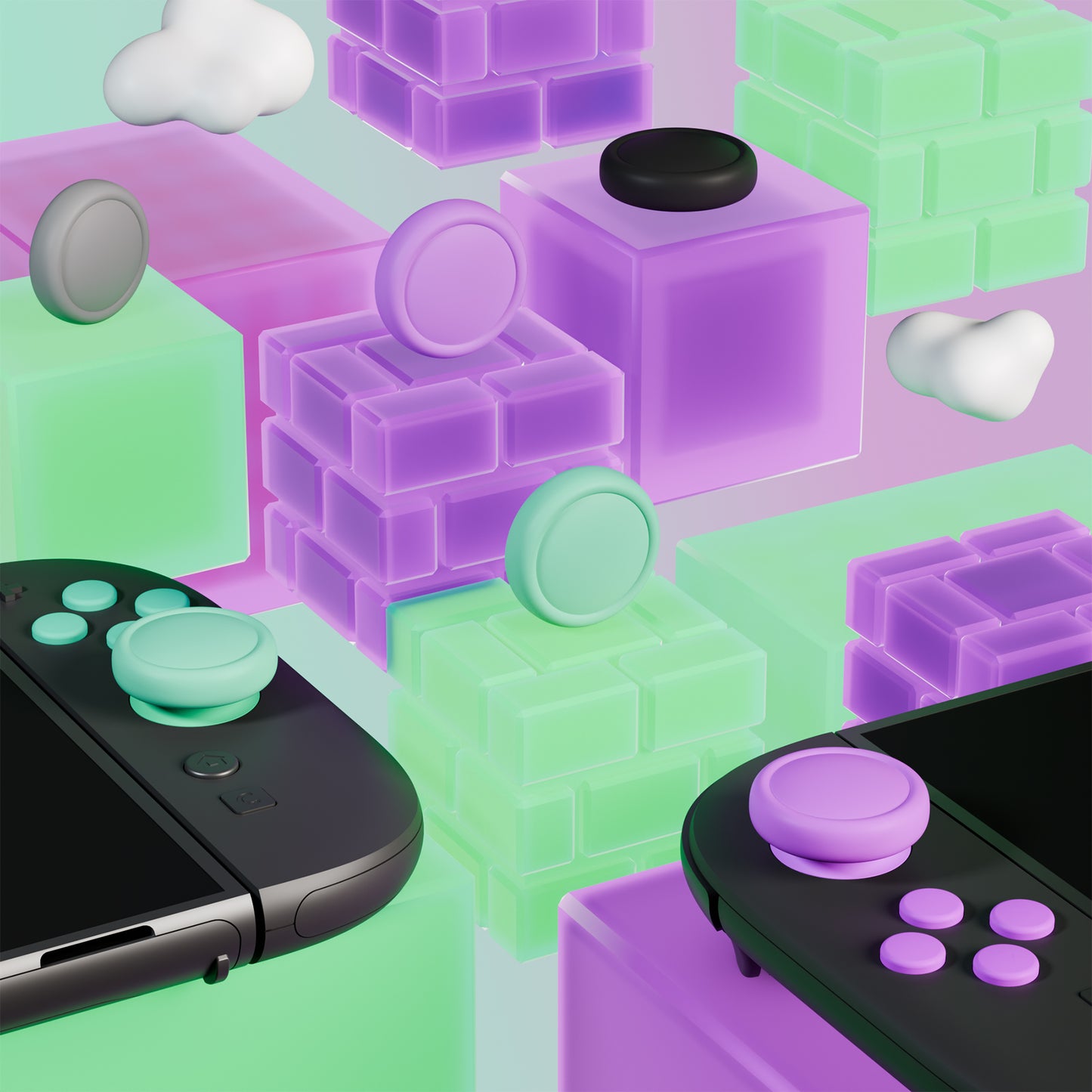 PlayVital Nintendo Switch 2（2025）対応 シリコンボタンカバー＆親指グリップセット Joycon2対応 ABXY・方向ボタン用カラフルキャップ8個＆ジョイスティックカバー4個セット【ソフトバイオレット・ミントグリーン・ブラック・グレー】