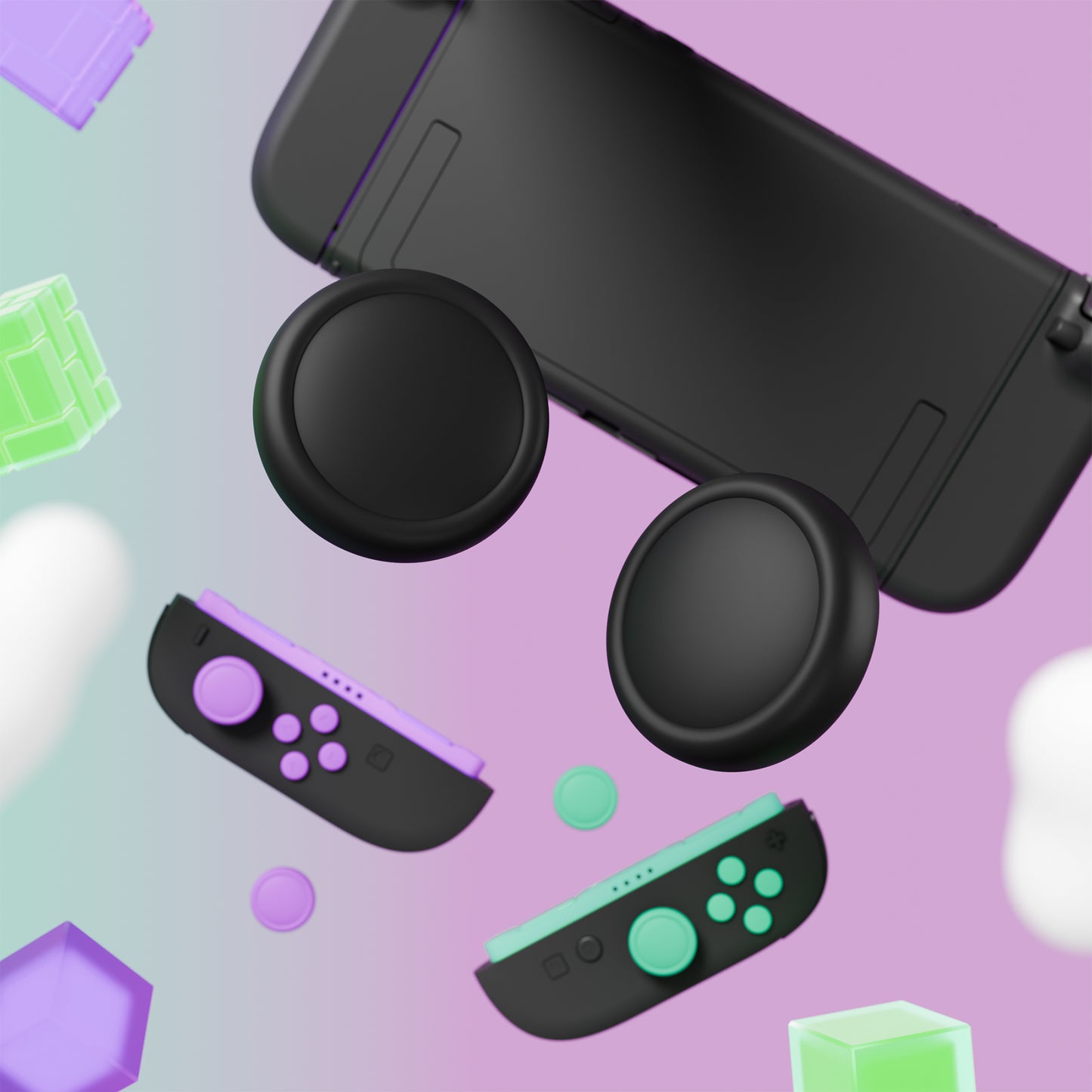PlayVital Nintendo Switch 2（2025）対応 シリコンボタンカバー＆親指グリップセット Joycon2対応 ABXY・方向ボタン用カラフルキャップ8個＆ジョイスティックカバー4個セット【ソフトバイオレット・ミントグリーン・ブラック・グレー】