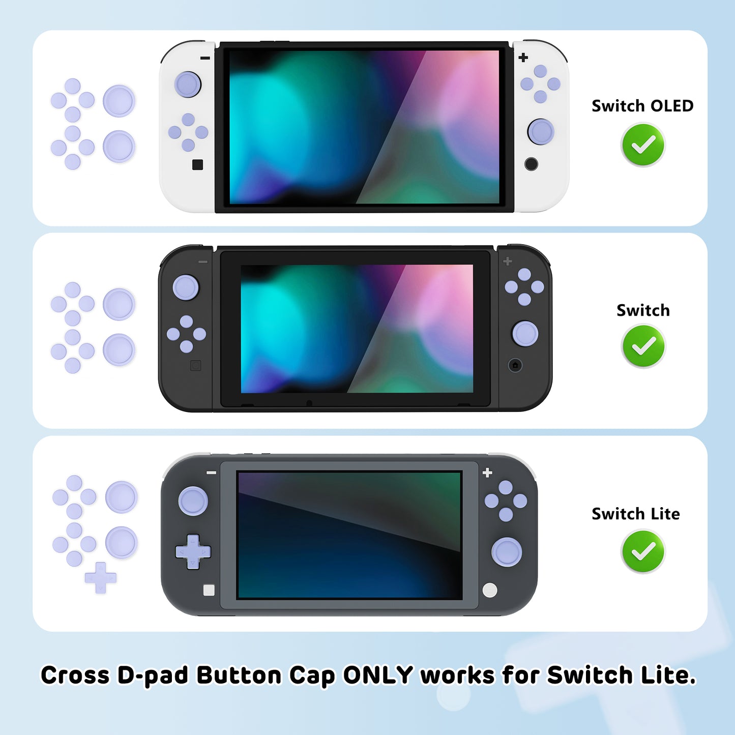 PlayVital シリコンボタンカバーやサムグリップセットSwitch/有機el/Switch Lite対応用、ABXY方向キーボタンキャップ、Switch Lite用 Dパッドボタンキャップ【ライトバイオレット】