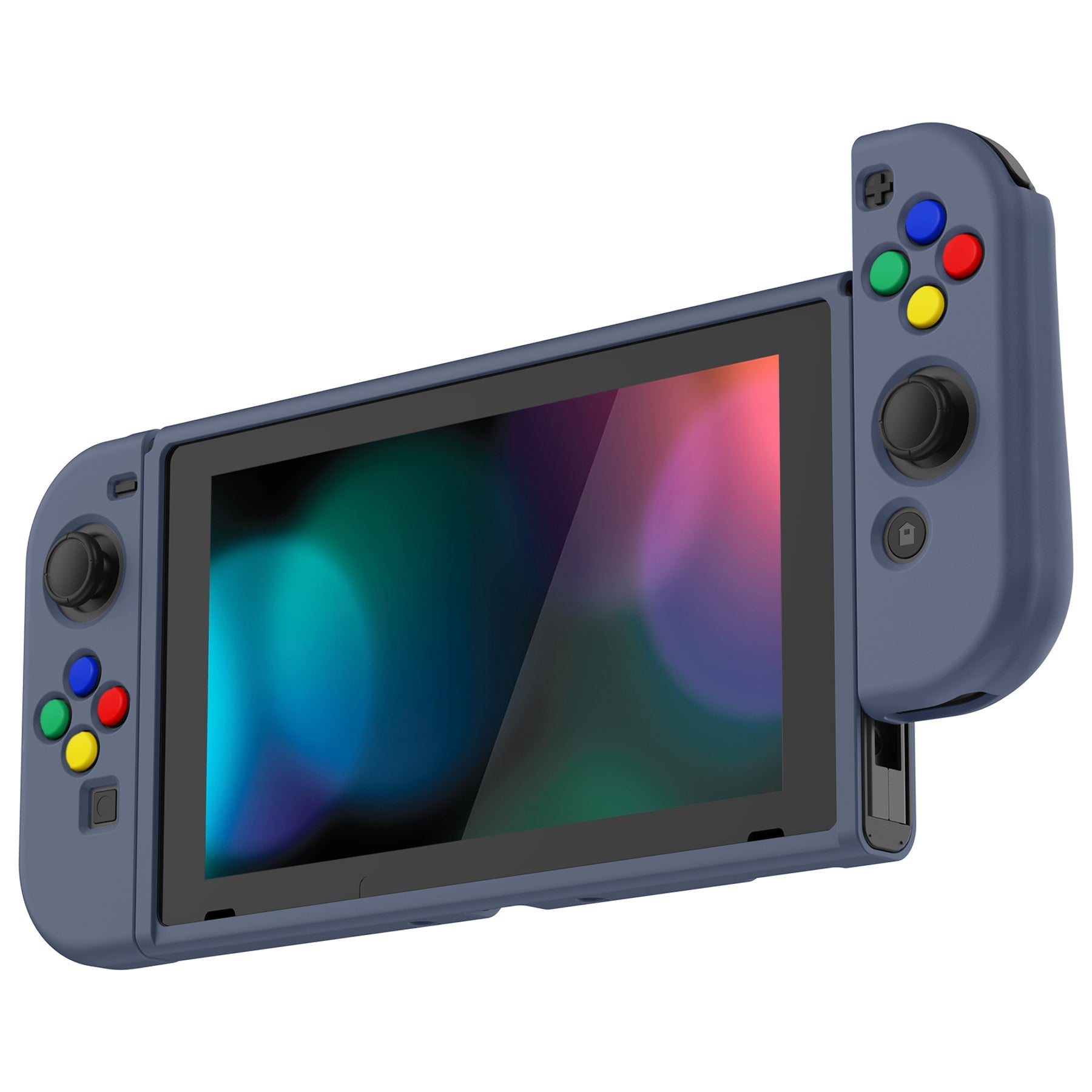 PlayVital Slate Gray Protective Case for NS Switch, Soft TPU Slim Case Cover for NS Switch Console with Colorful ABXY Direction Button Caps - NTU6039G2 PlayVital