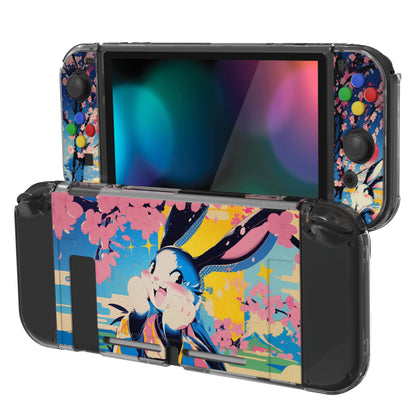 PlayVital Soft TPU Slim Protective Case with Colorful ABXY Direction Button Caps for NS Switch - Blossom POP Bunny - NTU6044G2 PlayVital