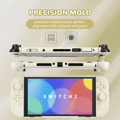 PlayVital Nintendo Switch 2（2025）対応ハードカバー 保護ケース 付けたままドックに対応 折りたたみ式スタンド＆親指グリップ付き【アイボリー】