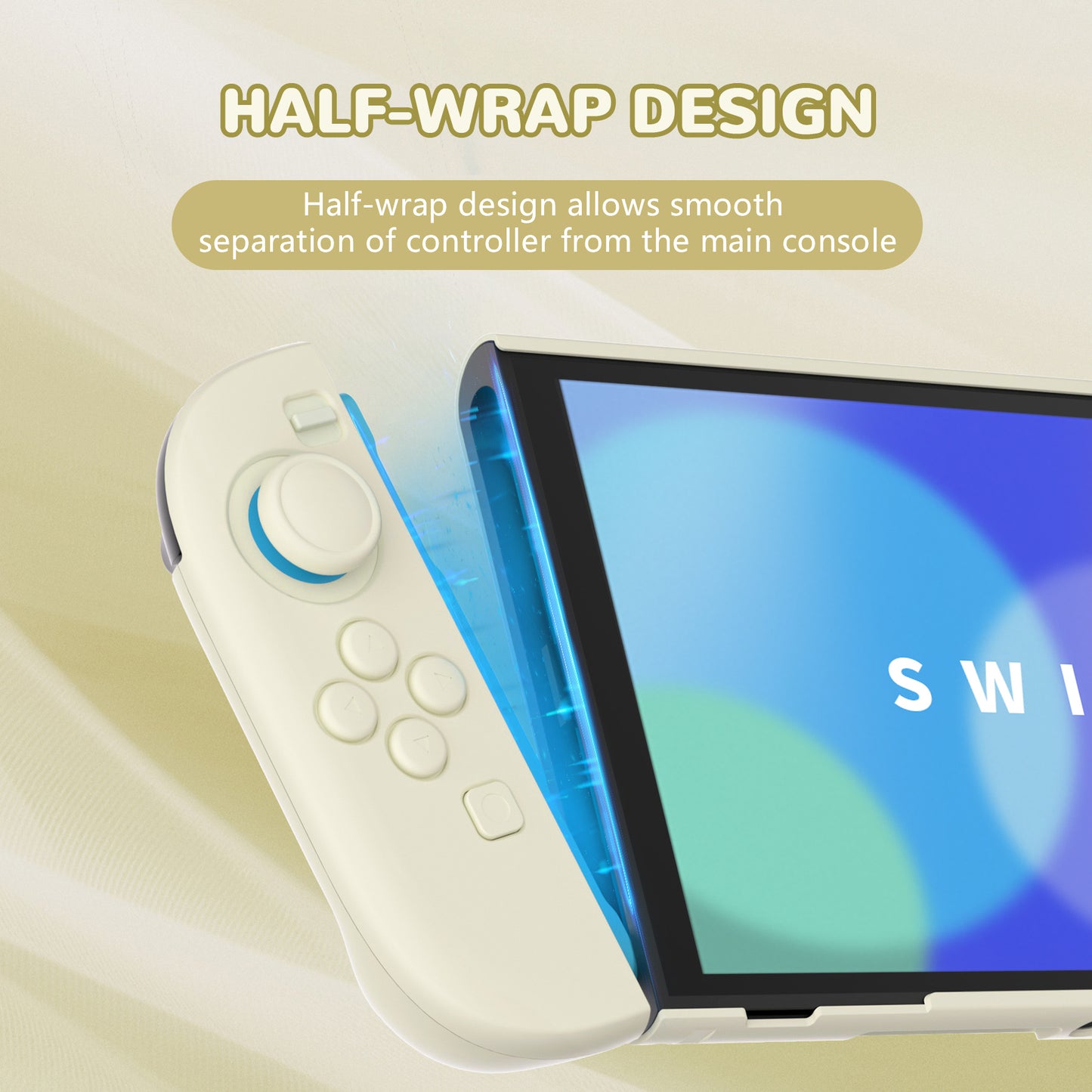 PlayVital Nintendo Switch 2（2025）対応ハードカバー 保護ケース 付けたままドックに対応 折りたたみ式スタンド＆親指グリップ付き【アイボリー】