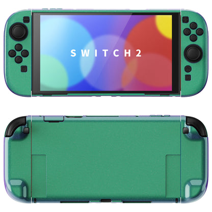 PlayVital Nintendo Switch 2（2025）対応ハードカバー 保護ケース 付けたままドックに対応 折りたたみ式スタンド＆親指グリップ付き【カメレオングリーンパープル】