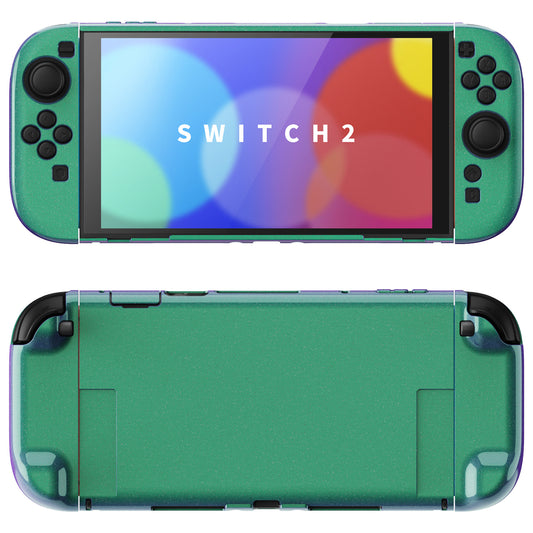 PlayVital Nintendo Switch 2（2025）対応ハードカバー 保護ケース 付けたままドックに対応 折りたたみ式スタンド＆親指グリップ付き【カメレオングリーンパープル】