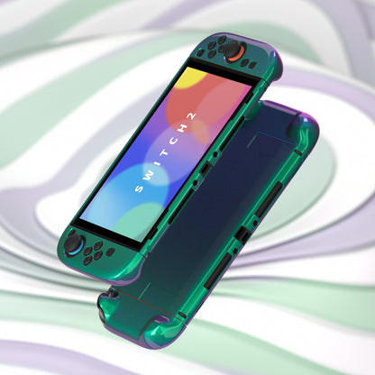 PlayVital Nintendo Switch 2（2025）対応ハードカバー 保護ケース 付けたままドックに対応 折りたたみ式スタンド＆親指グリップ付き【カメレオングリーンパープル】