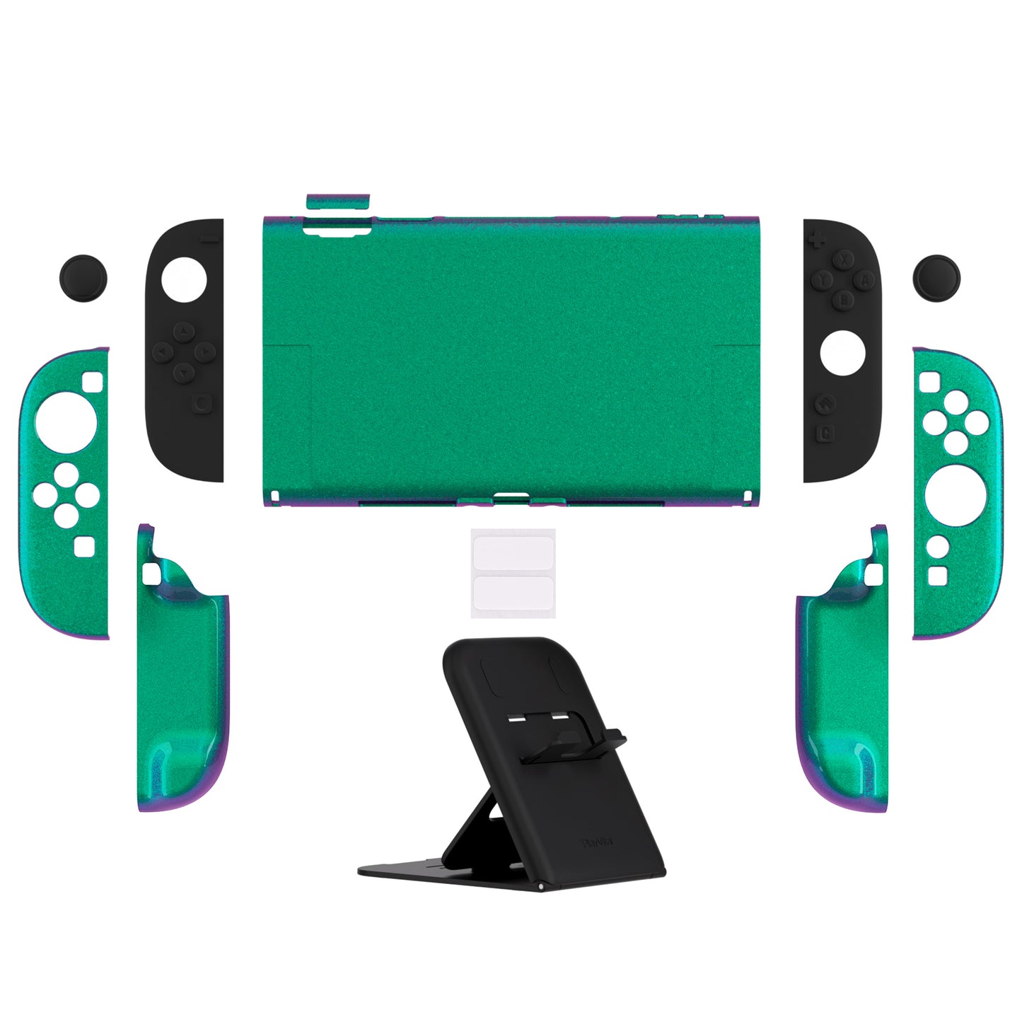 PlayVital Nintendo Switch 2（2025）対応ハードカバー 保護ケース 付けたままドックに対応 折りたたみ式スタンド＆親指グリップ付き【カメレオングリーンパープル】