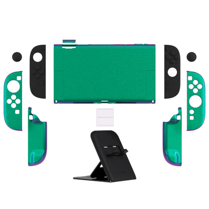PlayVital Nintendo Switch 2（2025）対応ハードカバー 保護ケース 付けたままドックに対応 折りたたみ式スタンド＆親指グリップ付き【カメレオングリーンパープル】
