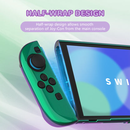 PlayVital Nintendo Switch 2（2025）対応ハードカバー 保護ケース 付けたままドックに対応 折りたたみ式スタンド＆親指グリップ付き【カメレオングリーンパープル】
