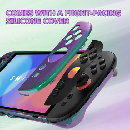 PlayVital Nintendo Switch 2（2025）対応ハードカバー 保護ケース 付けたままドックに対応 折りたたみ式スタンド＆親指グリップ付き【カメレオングリーンパープル】