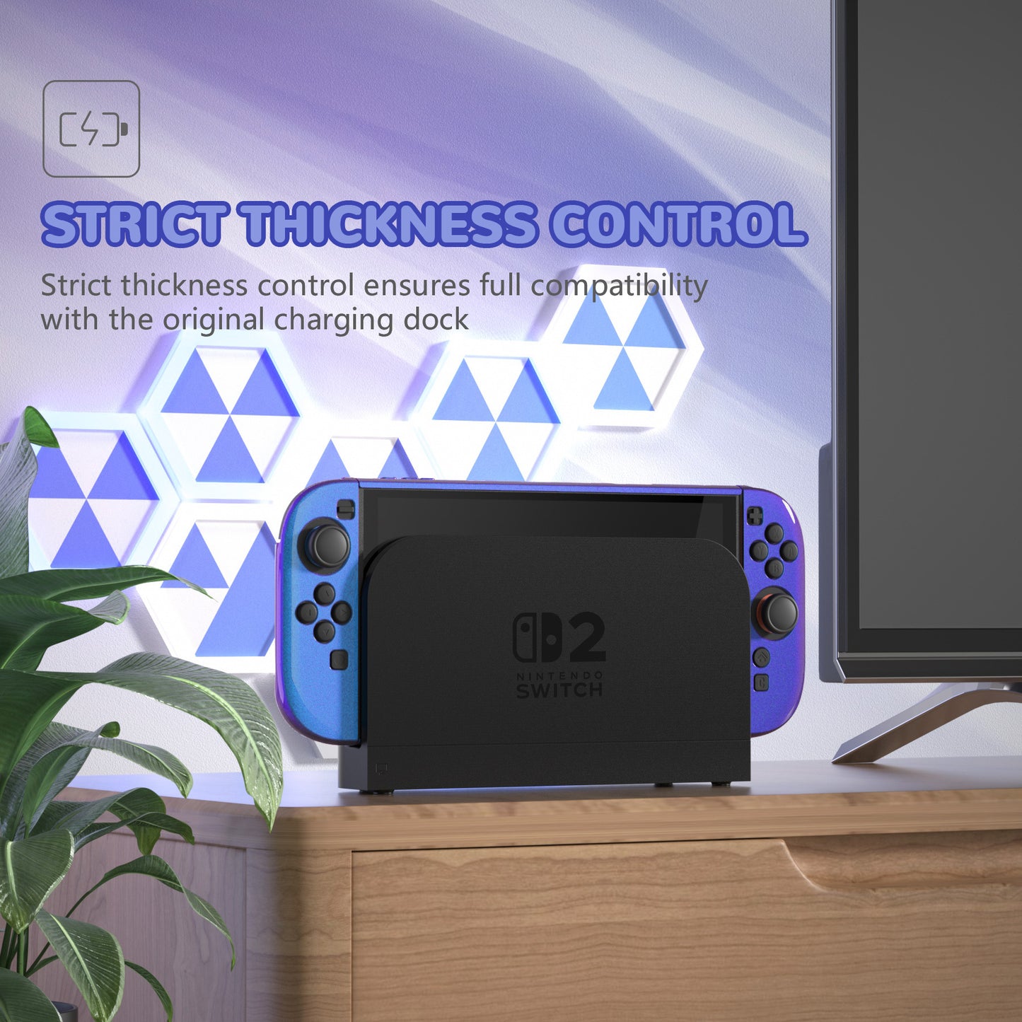 PlayVital Nintendo Switch 2（2025）対応ハードカバー 保護ケース 付けたままドックに対応 折りたたみ式スタンド＆親指グリップ付き【カメレオンパープルブルー】