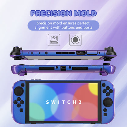 PlayVital Nintendo Switch 2（2025）対応ハードカバー 保護ケース 付けたままドックに対応 折りたたみ式スタンド＆親指グリップ付き【カメレオンパープルブルー】