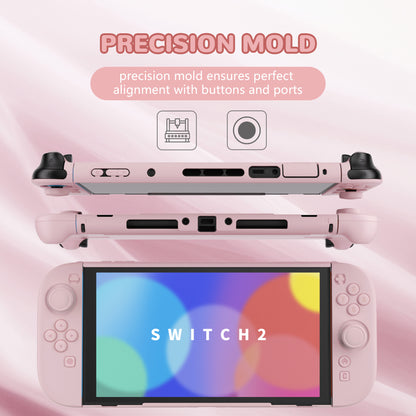 PlayVital Nintendo Switch 2（2025）対応ハードカバー 保護ケース 付けたままドックに対応 折りたたみ式スタンド＆親指グリップ付き【ピンク】