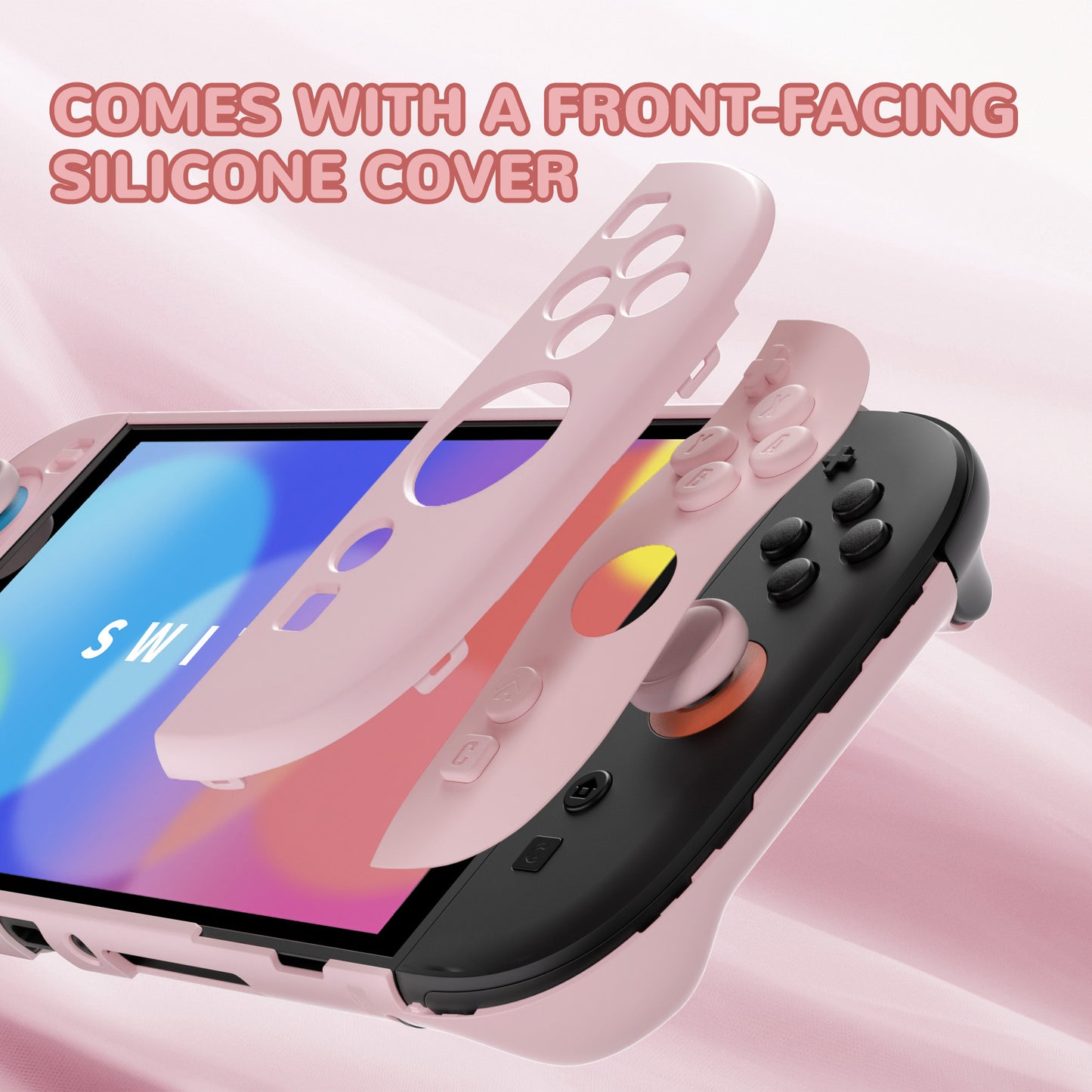 PlayVital Nintendo Switch 2（2025）対応ハードカバー 保護ケース 付けたままドックに対応 折りたたみ式スタンド＆親指グリップ付き【ピンク】