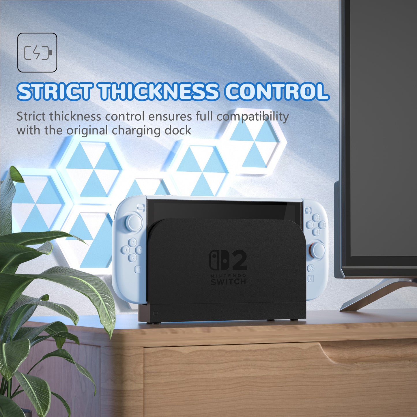 PlayVital Nintendo Switch 2（2025）対応ハードカバー 保護ケース 付けたままドックに対応 折りたたみ式スタンド＆親指グリップ付き【ヘブンブルー】