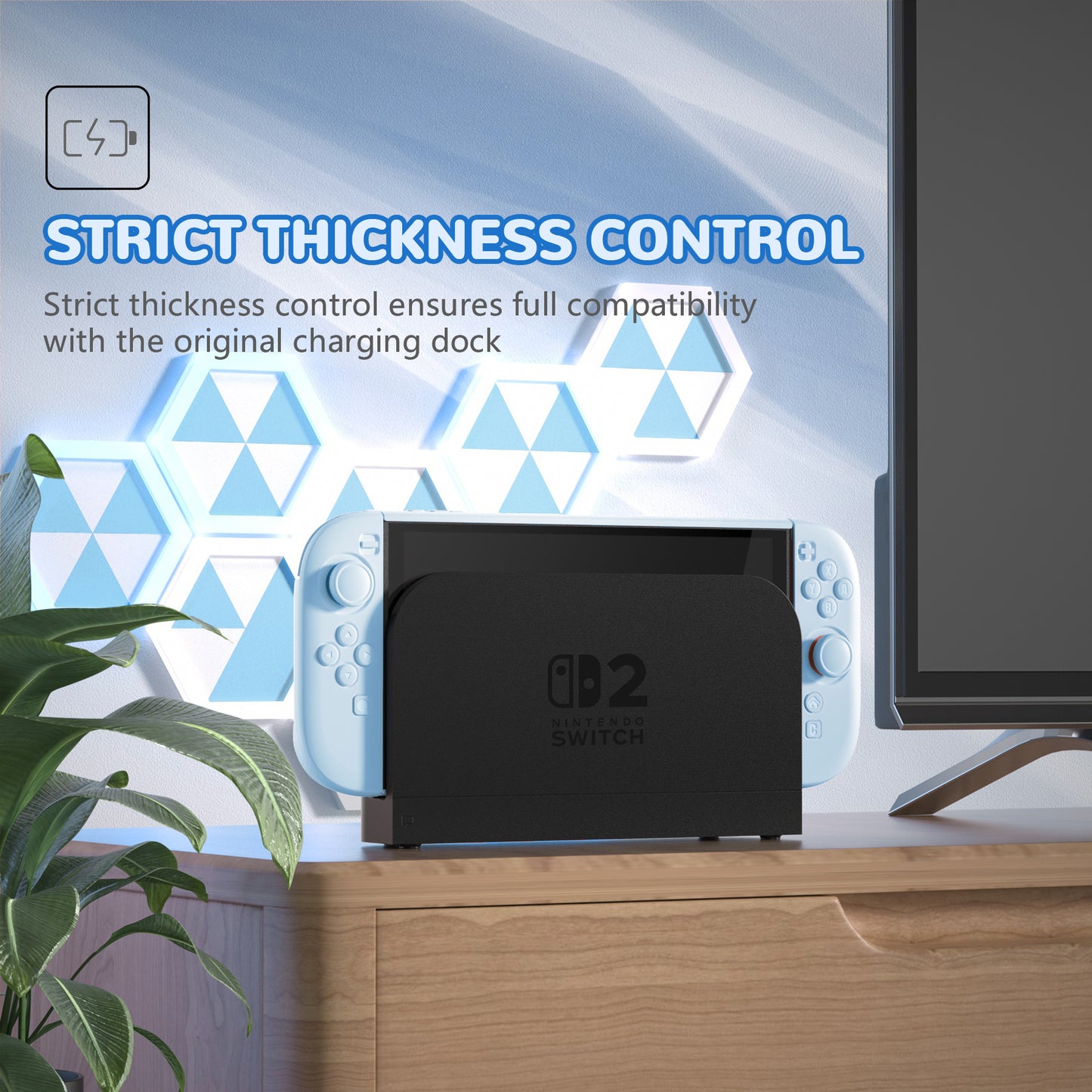 PlayVital Nintendo Switch 2（2025）対応ハードカバー 保護ケース 付けたままドックに対応 折りたたみ式スタンド＆親指グリップ付き【ヘブンブルー】