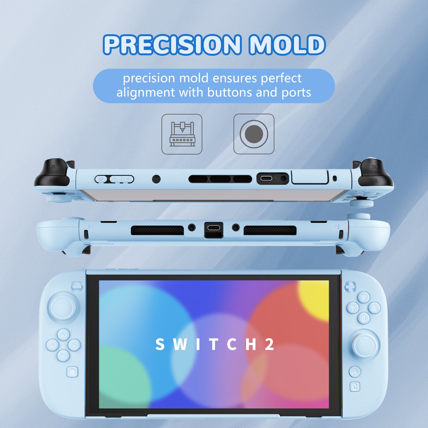 PlayVital Nintendo Switch 2（2025）対応ハードカバー 保護ケース 付けたままドックに対応 折りたたみ式スタンド＆親指グリップ付き【ヘブンブルー】