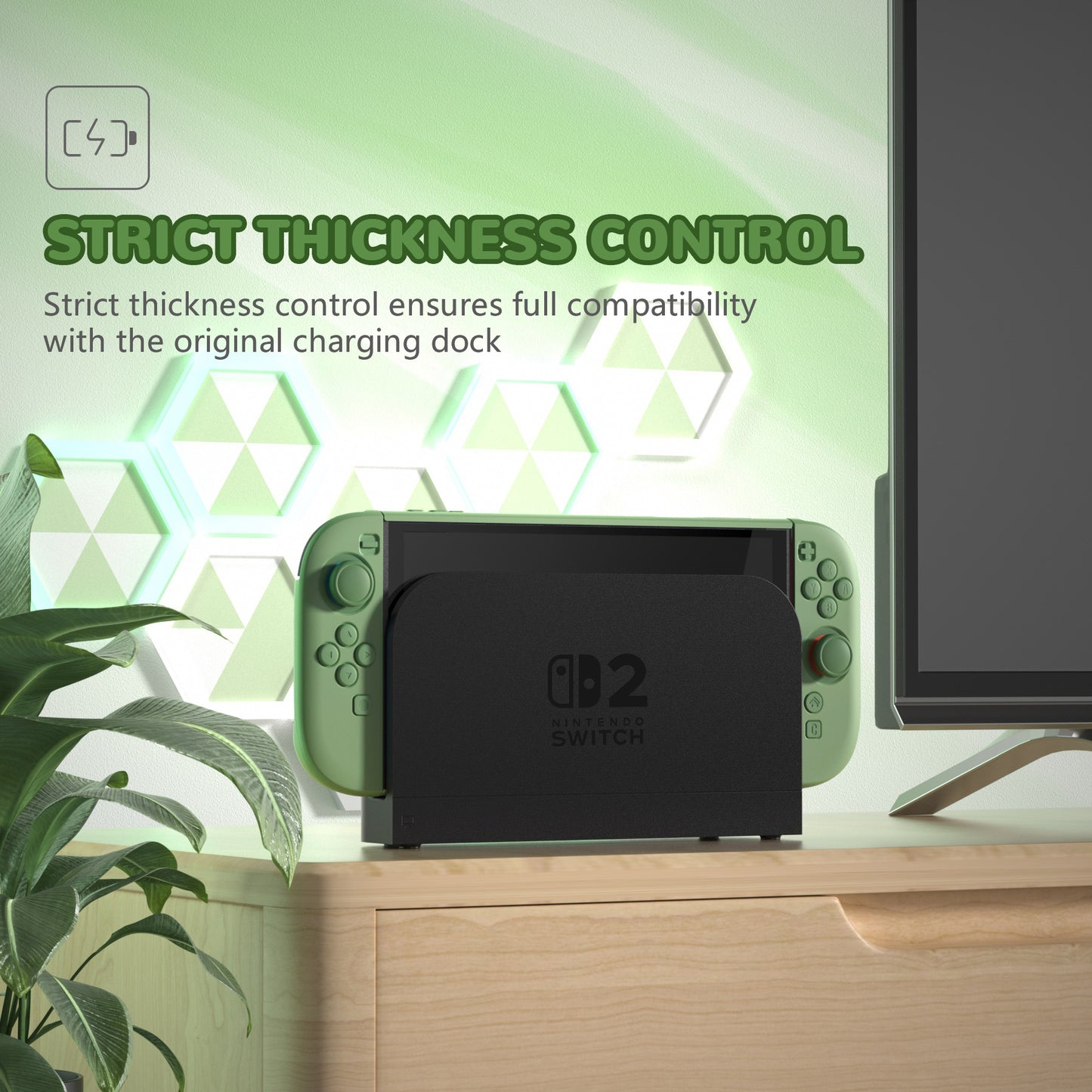 PlayVital Nintendo Switch 2（2025）対応ハードカバー 保護ケース 付けたままドックに対応 折りたたみ式スタンド＆親指グリップ付き【抹茶グリーン】