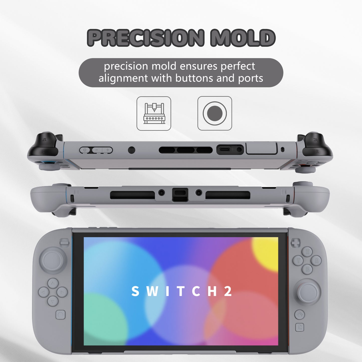 PlayVital Nintendo Switch 2（2025）対応ハードカバー 保護ケース 付けたままドックに対応 折りたたみ式スタンド＆親指グリップ付き【グレー】