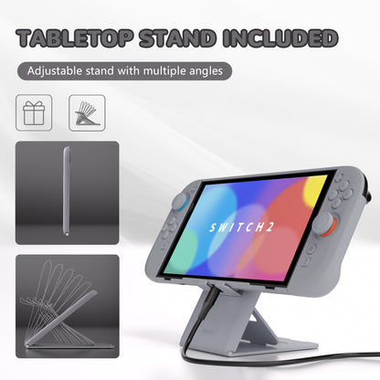 PlayVital Nintendo Switch 2（2025）対応ハードカバー 保護ケース 付けたままドックに対応 折りたたみ式スタンド＆親指グリップ付き【グレー】