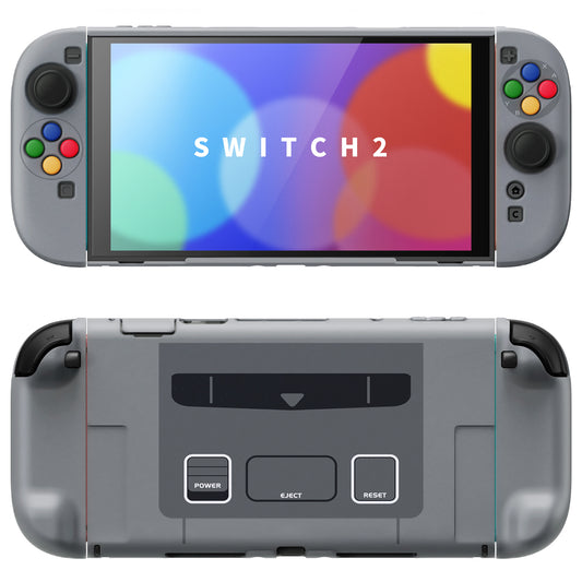 PlayVital Nintendo Switch 2（2025）対応ハードカバー 保護ケース 付けたままドックに対応 折りたたみ式スタンド＆親指グリップ付き【SFC SNES Classic EUスタイル】