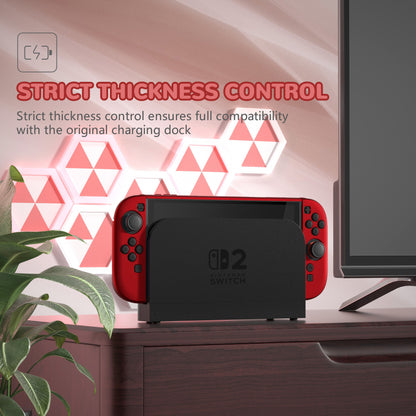 PlayVital Nintendo Switch 2（2025）対応ハードカバー 保護ケース 付けたままドックに対応 折りたたみ式スタンド＆親指グリップ付き【スカーレットレッド】