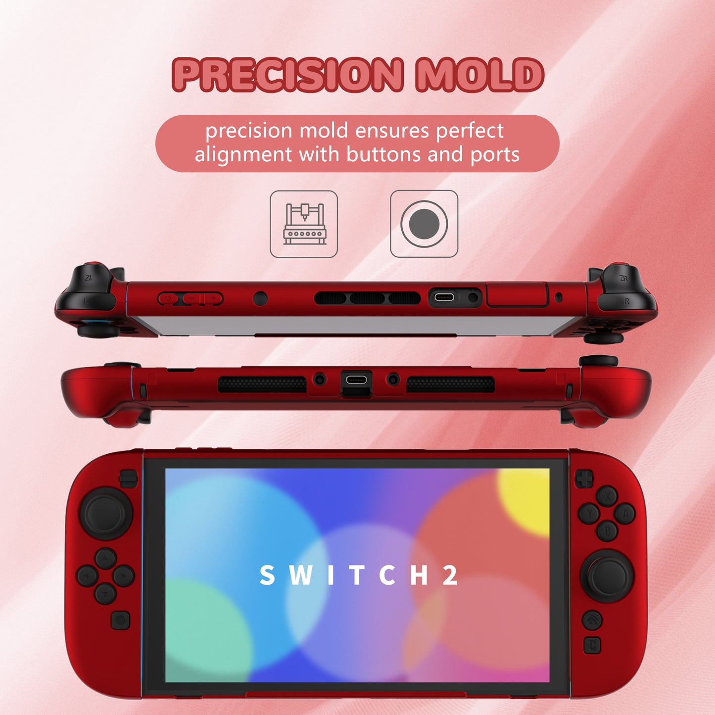 PlayVital Nintendo Switch 2（2025）対応ハードカバー 保護ケース 付けたままドックに対応 折りたたみ式スタンド＆親指グリップ付き【スカーレットレッド】