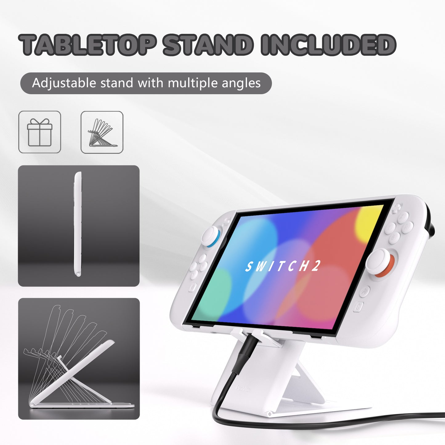 PlayVital Nintendo Switch 2（2025）対応ハードカバー 保護ケース 付けたままドックに対応 折りたたみ式スタンド＆親指グリップ付き【ホワイト】