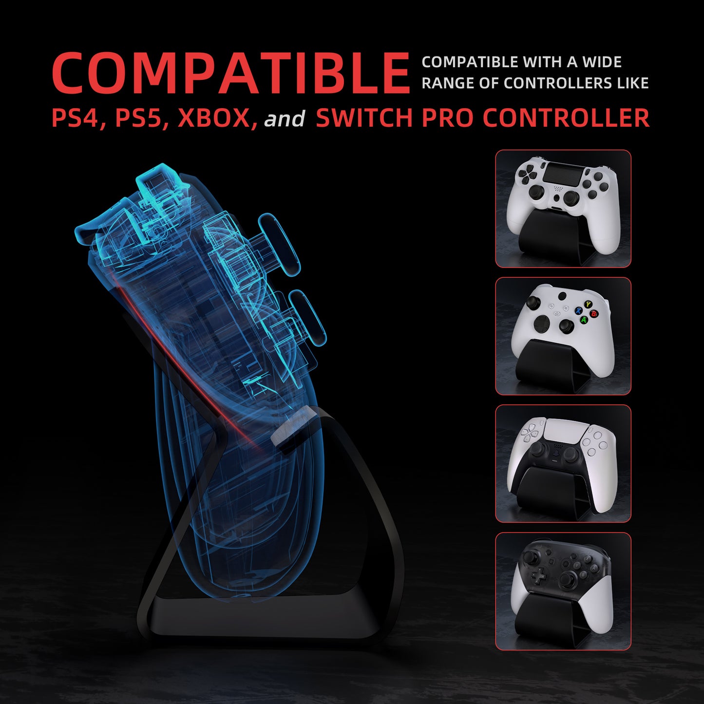 PlayVital 2セット Stand-AL ユニバーサルメタルゲームコントローラースタンド for PS5 & PS4 & Xbox Series X/S & Xbox One & Switch Pro アルミニウムメタルディスプレイゲームパッドホルダー 【ブラック】