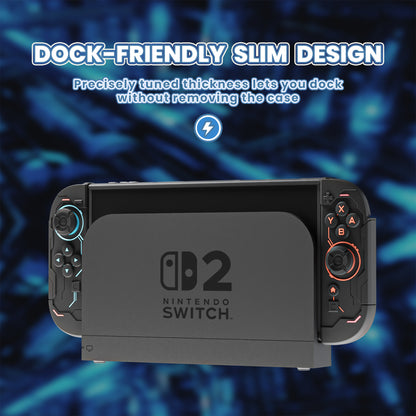 PlayVital ステラメカ 保護ケース Nintendo Switch 2 用 人間工学設計 滑り止めシリコングリップ ドック対応ハードケース ジョイスティックキャップ＆ステッカー付き 【ブラック】