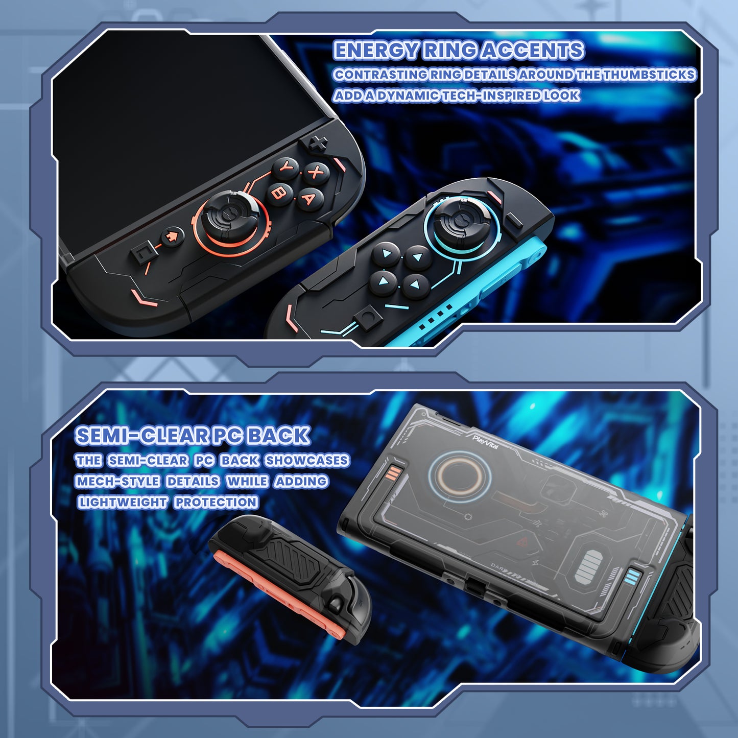 PlayVital ステラメカ 保護ケース Nintendo Switch 2 用 人間工学設計 滑り止めシリコングリップ ドック対応ハードケース ジョイスティックキャップ＆ステッカー付き 【ブラック】