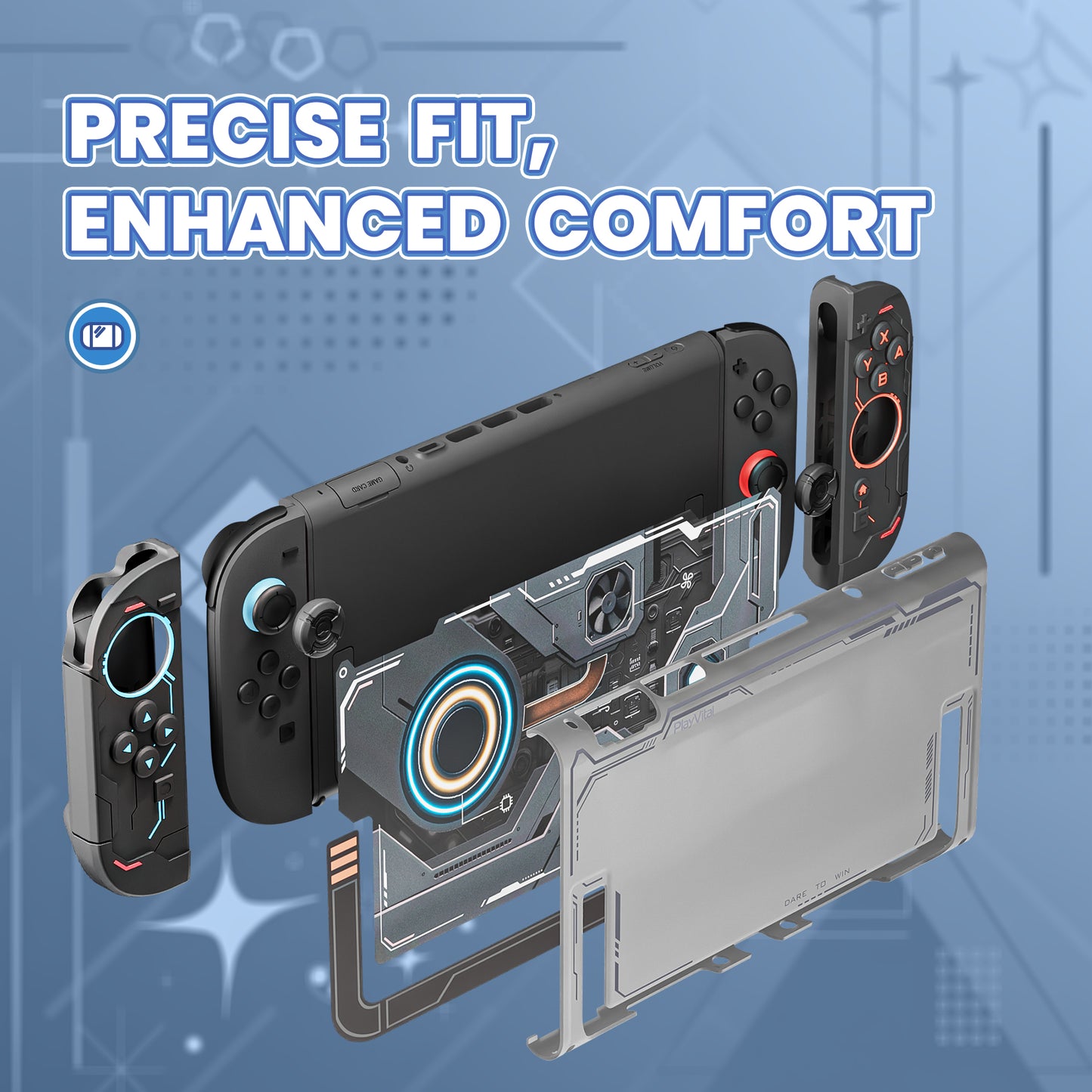PlayVital ステラメカ 保護ケース Nintendo Switch 2 用 人間工学設計 滑り止めシリコングリップ ドック対応ハードケース ジョイスティックキャップ＆ステッカー付き 【ブラック】