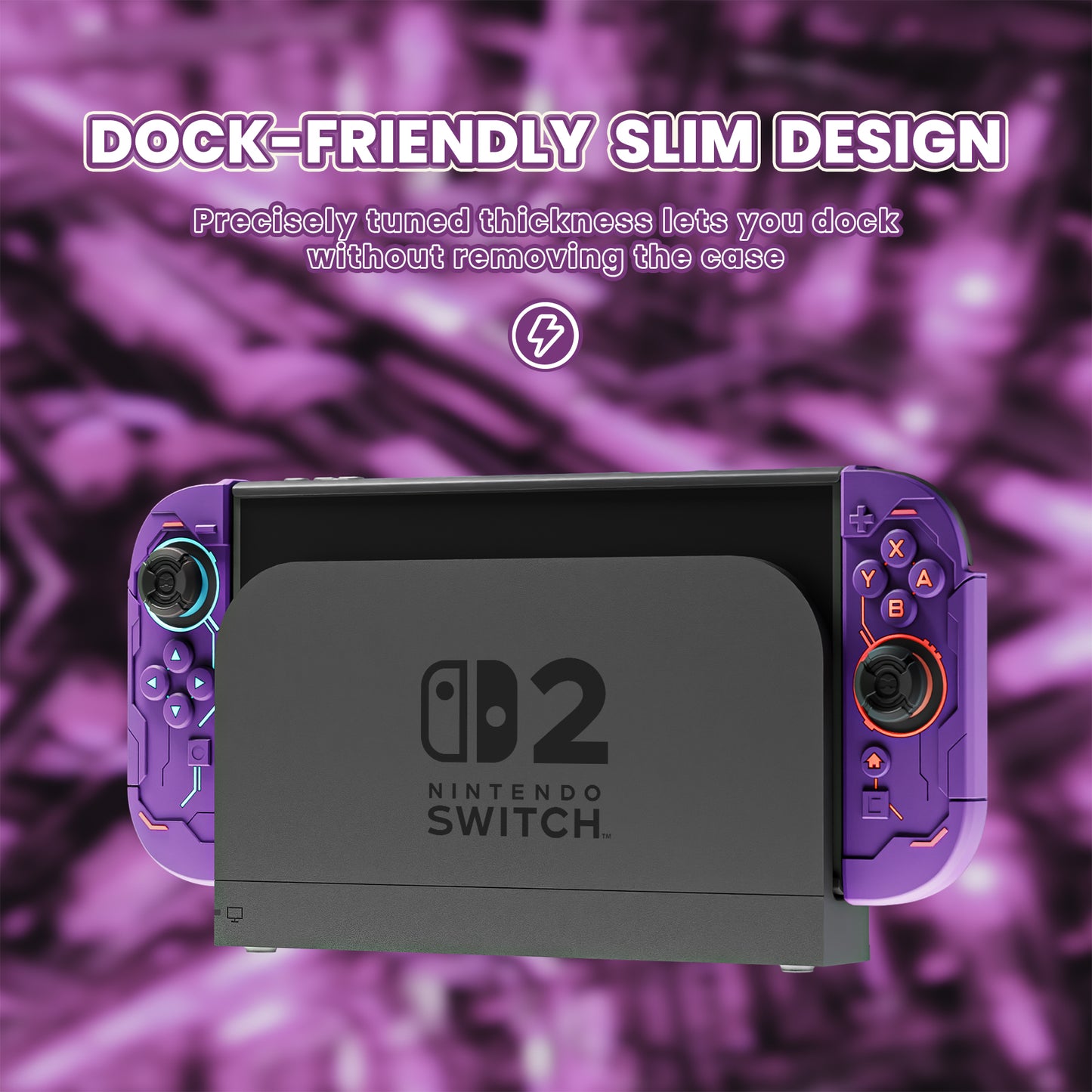PlayVital ステラメカ 保護ケース Nintendo Switch 2 用 人間工学設計 滑り止めシリコングリップ ドック対応ハードケース ジョイスティックキャップ＆ステッカー付き 【スモーキーパープル】