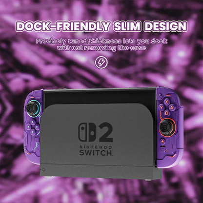 PlayVital ステラメカ 保護ケース Nintendo Switch 2 用 人間工学設計 滑り止めシリコングリップ ドック対応ハードケース ジョイスティックキャップ＆ステッカー付き 【スモーキーパープル】