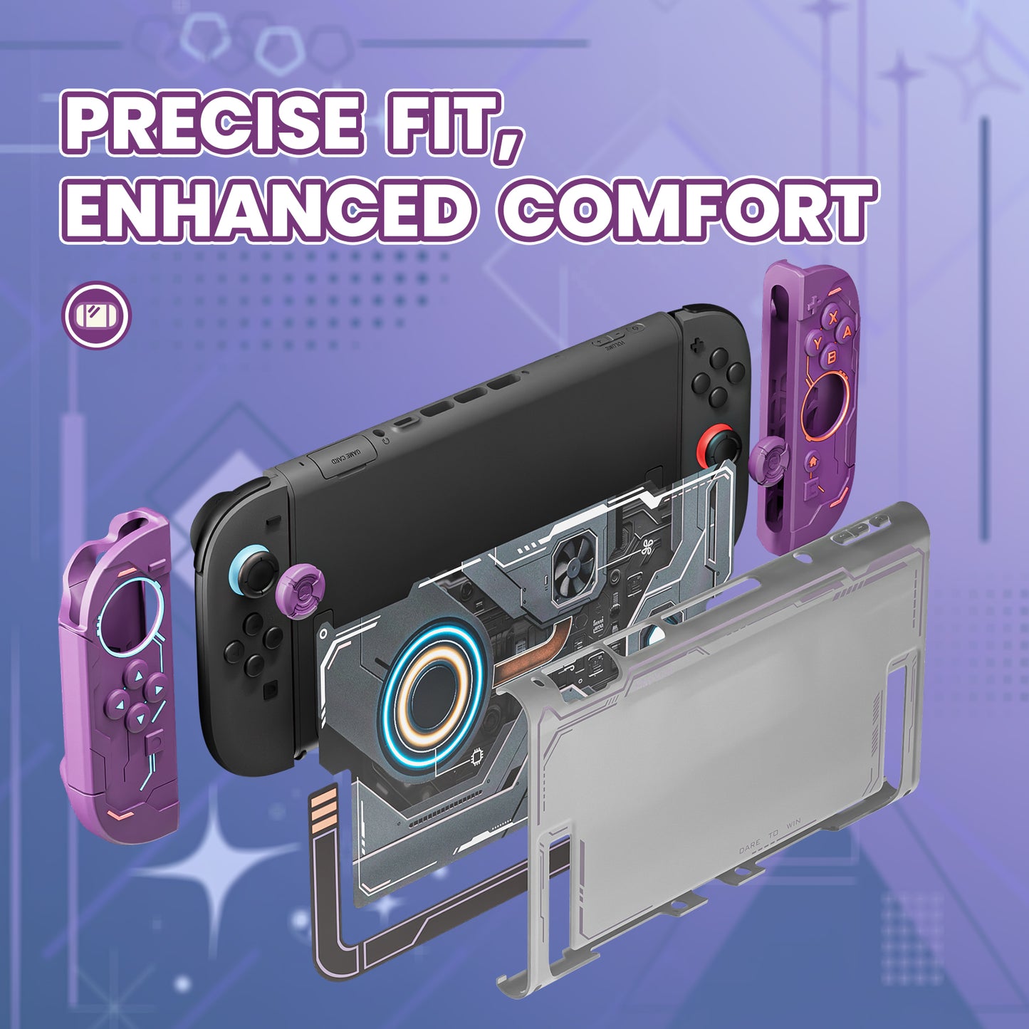 PlayVital ステラメカ 保護ケース Nintendo Switch 2 用 人間工学設計 滑り止めシリコングリップ ドック対応ハードケース ジョイスティックキャップ＆ステッカー付き 【スモーキーパープル】