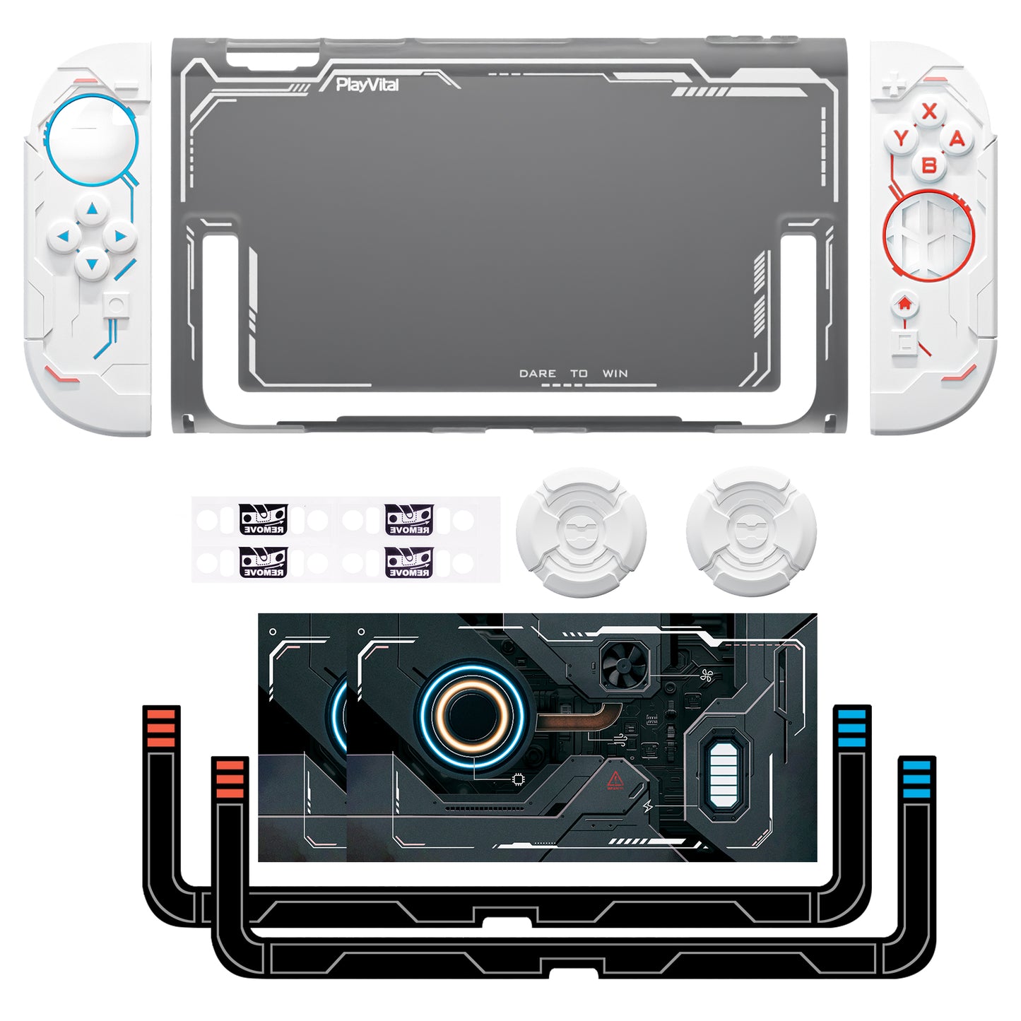 PlayVital ステラメカ 保護ケース Nintendo Switch 2 用 人間工学設計 滑り止めシリコングリップ ドック対応ハードケース ジョイスティックキャップ＆ステッカー付き 【ホワイト】