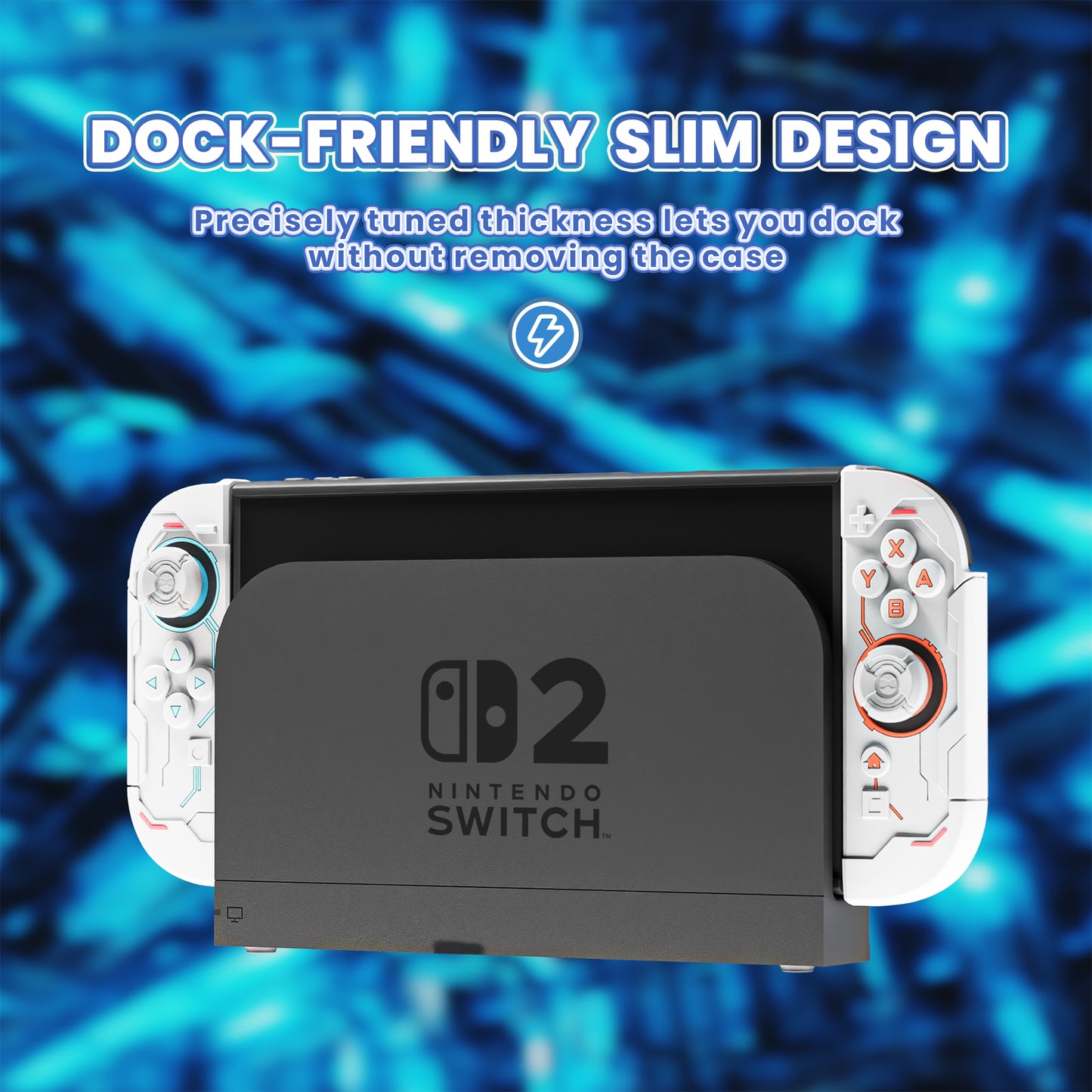PlayVital ステラメカ 保護ケース Nintendo Switch 2 用 人間工学設計 滑り止めシリコングリップ ドック対応ハードケース ジョイスティックキャップ＆ステッカー付き 【ホワイト】
