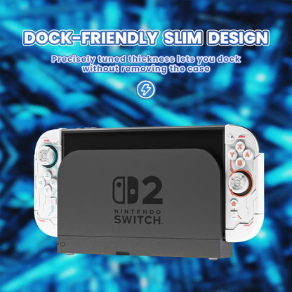 PlayVital ステラメカ 保護ケース Nintendo Switch 2 用 人間工学設計 滑り止めシリコングリップ ドック対応ハードケース ジョイスティックキャップ＆ステッカー付き 【ホワイト】
