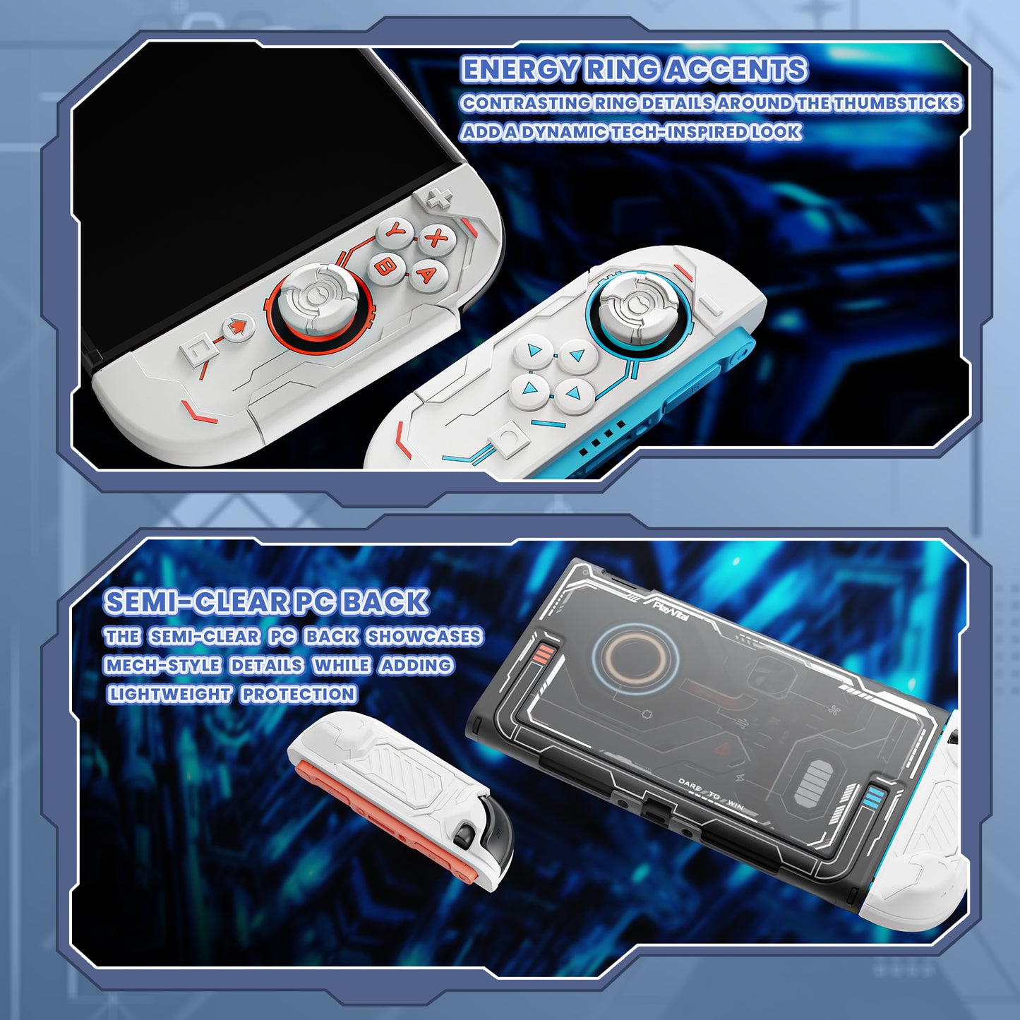 PlayVital ステラメカ 保護ケース Nintendo Switch 2 用 人間工学設計 滑り止めシリコングリップ ドック対応ハードケース ジョイスティックキャップ＆ステッカー付き 【ホワイト】