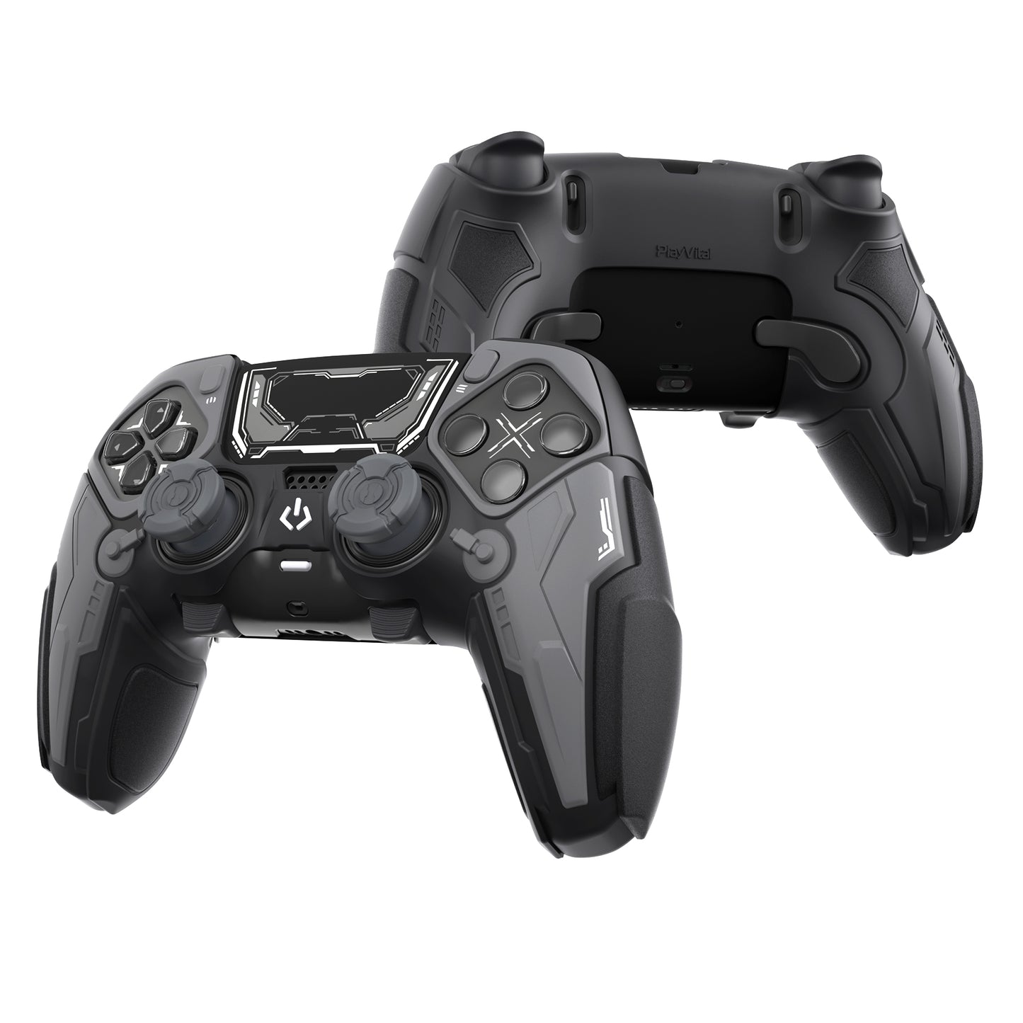 PlayVital メカニカル シリーズ PS5 Edge コントローラー用 シリコンケース ジョイスティックキャップ＆ステッカー付き 滑り止め グリップカバー 【グレー】