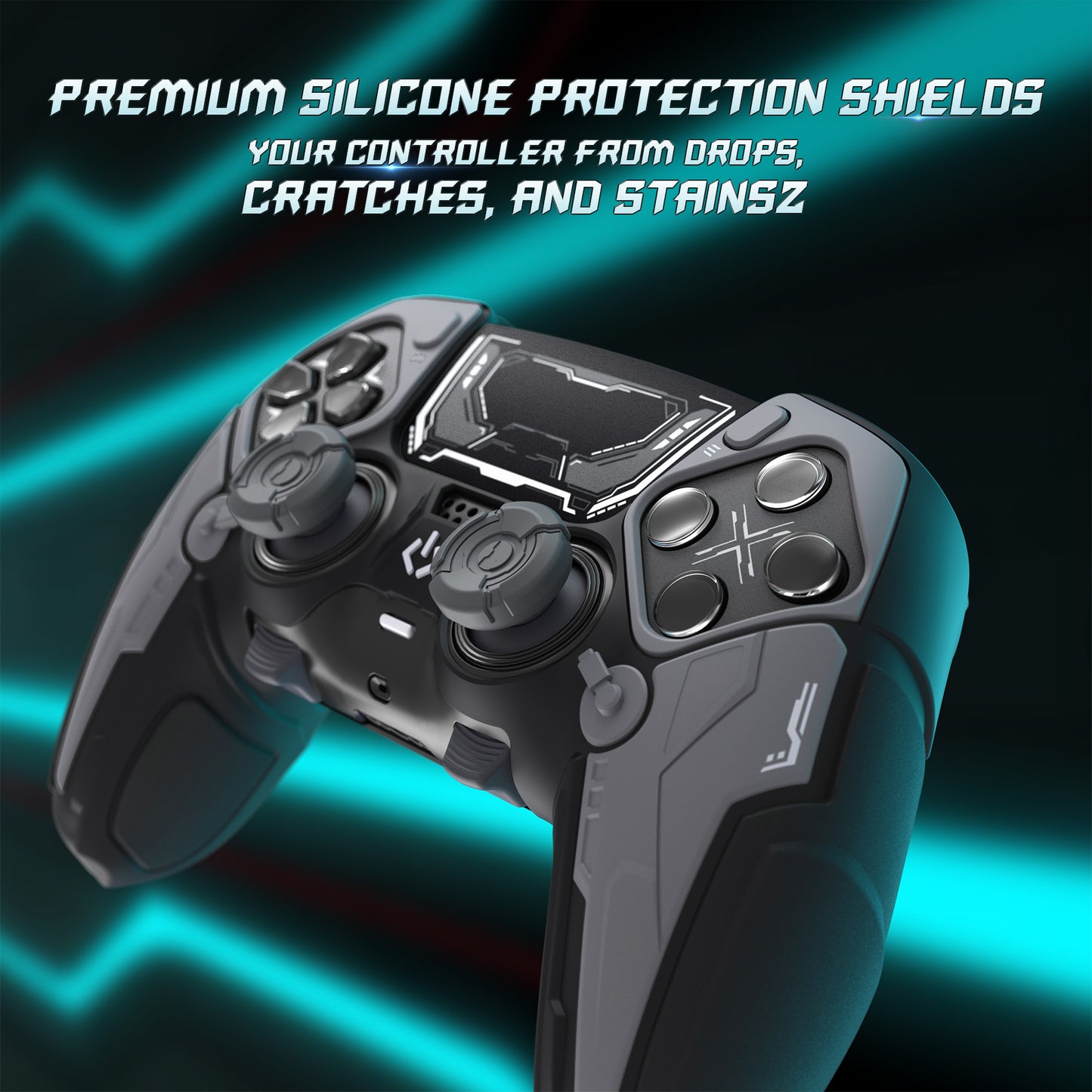 PlayVital メカニカル シリーズ PS5 Edge コントローラー用 シリコンケース ジョイスティックキャップ＆ステッカー付き 滑り止め グリップカバー 【グレー】