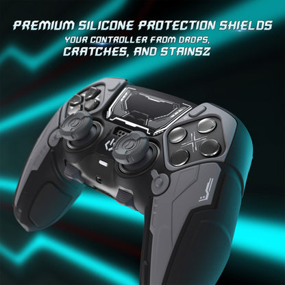 PlayVital メカニカル シリーズ PS5 Edge コントローラー用 シリコンケース ジョイスティックキャップ＆ステッカー付き 滑り止め グリップカバー 【グレー】