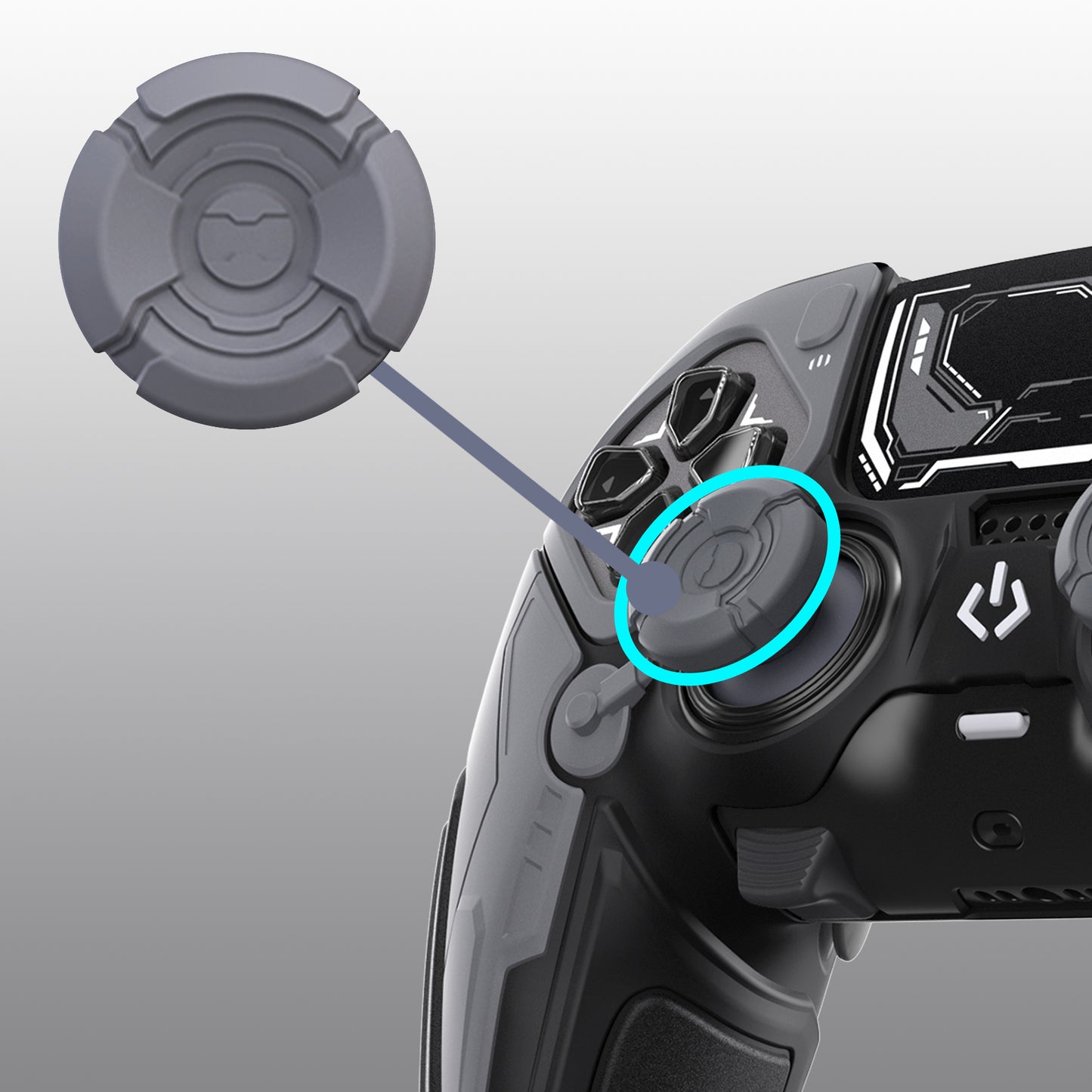 PlayVital メカニカル シリーズ PS5 Edge コントローラー用 シリコンケース ジョイスティックキャップ＆ステッカー付き 滑り止め グリップカバー 【グレー】