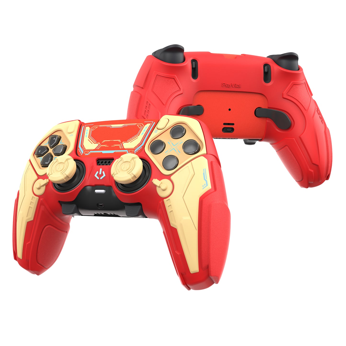 PlayVital メカニカル シリーズ PS5 Edge コントローラー用 シリコンケース ジョイスティックキャップ＆ステッカー付き 滑り止め グリップカバー【イエロー】