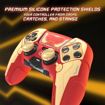 PlayVital メカニカル シリーズ PS5 Edge コントローラー用 シリコンケース ジョイスティックキャップ＆ステッカー付き 滑り止め グリップカバー【イエロー】