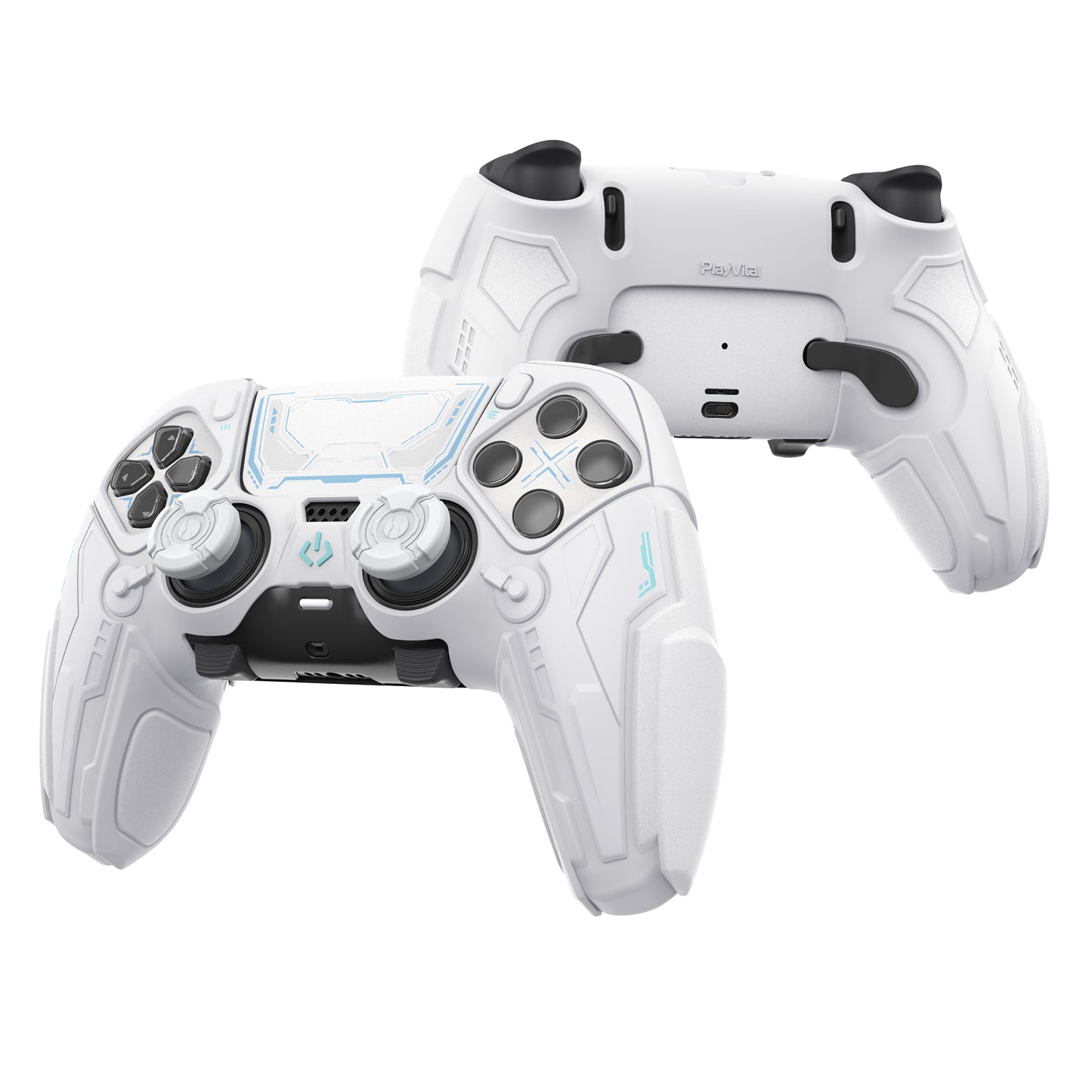 PlayVital メカニカル シリーズ PS5 Edge コントローラー用 シリコンケース ジョイスティックキャップ＆ステッカー付き 滑り止め グリップカバー【ホワイト】